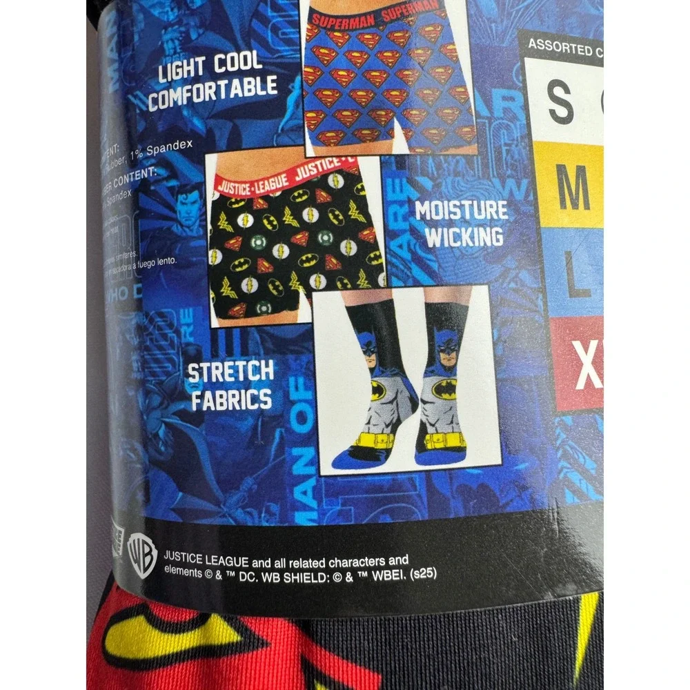 DC Comics Justice League 3 Pack Boxer Brief & 2 Crew Socks Mens Large NWT